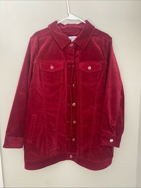 d&co. Women's Deep Red Velvet Button-Front Jean Jacket